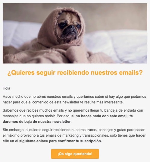 Un ejemplo de una plantilla de campaña de correo de reactivación.