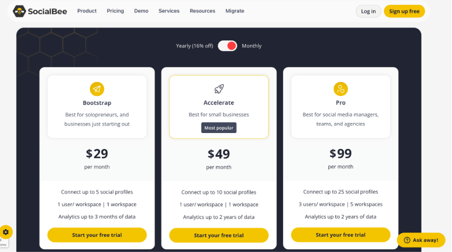 SocialBee Pricing.