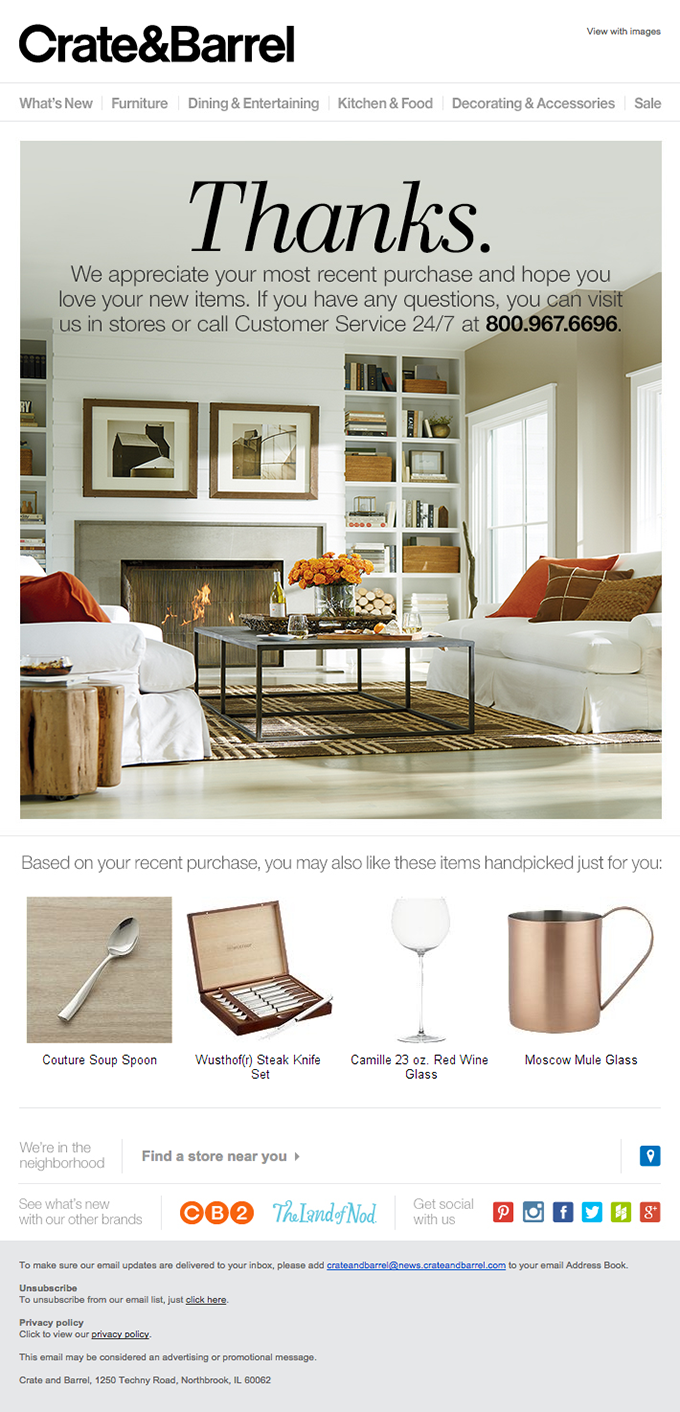 Cross-sell email example with personalized product recommendations
