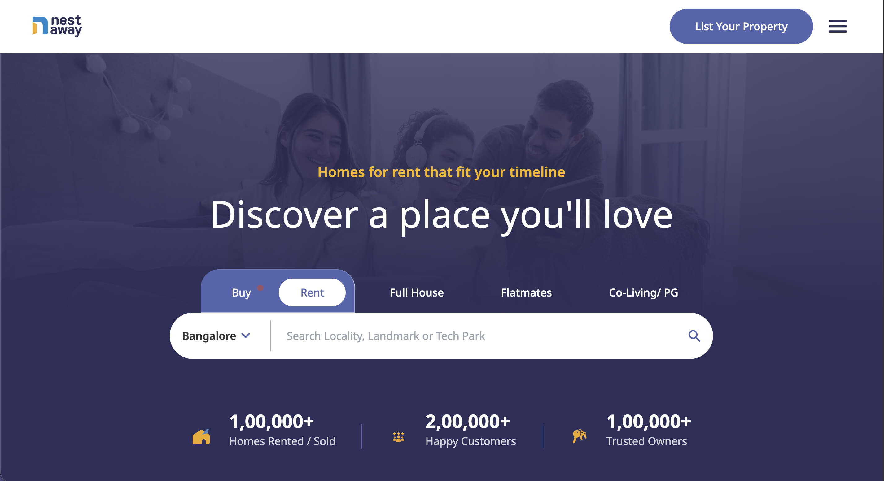 NestAway real estate landing page
