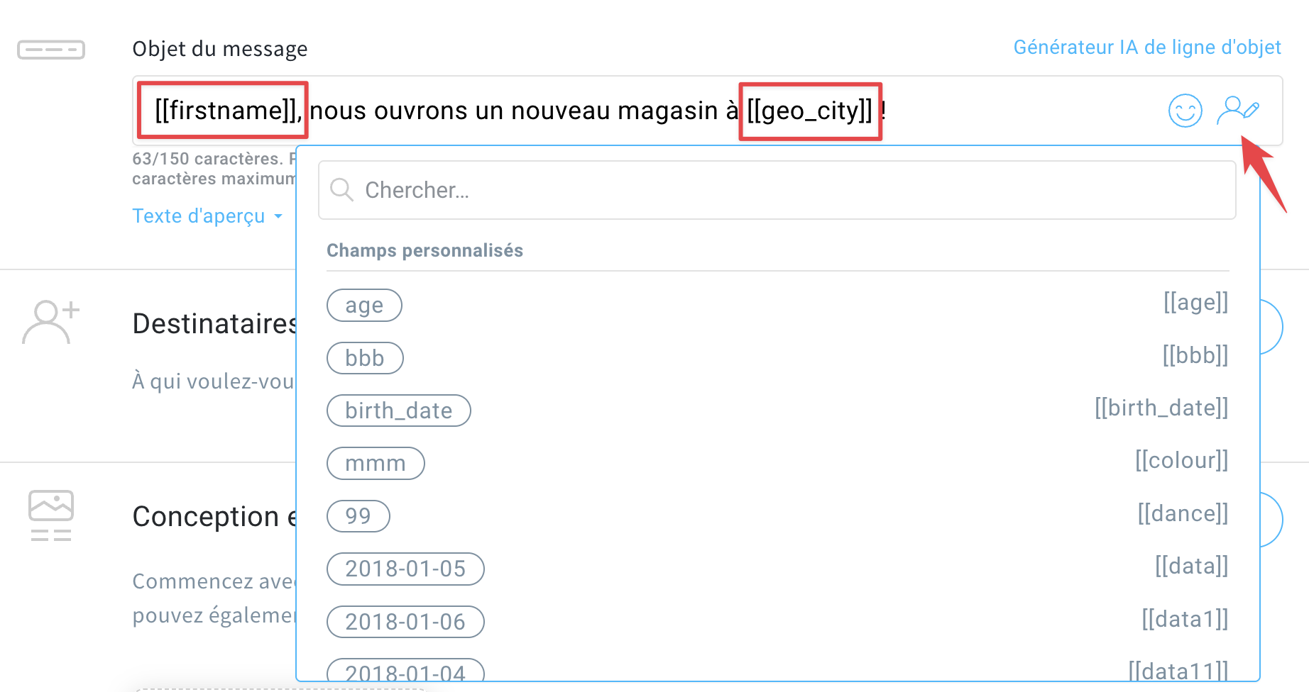Utilisation du nom et de la géolocalisation de l'abonné pour personnaliser la ligne d'objet dans GetResponse