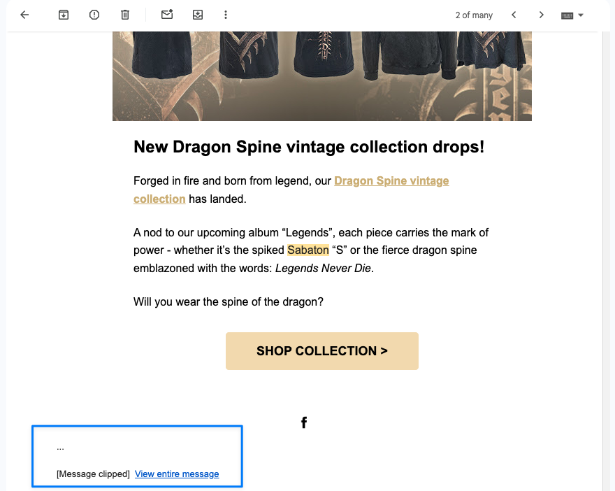 By clicking the 'View entire message' link Gmail users can see the full email and trigger the tracking pixel