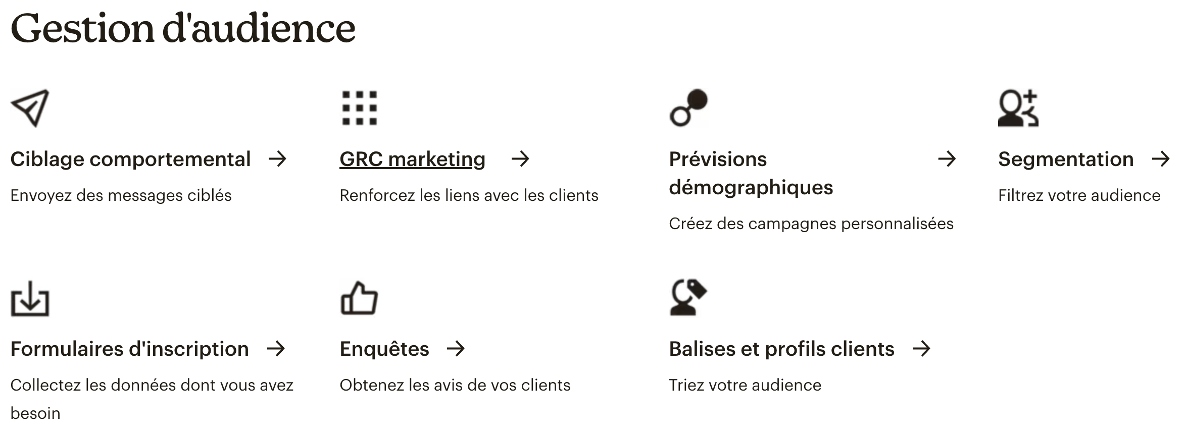 Outils de gestion d'audience dans MailChimp