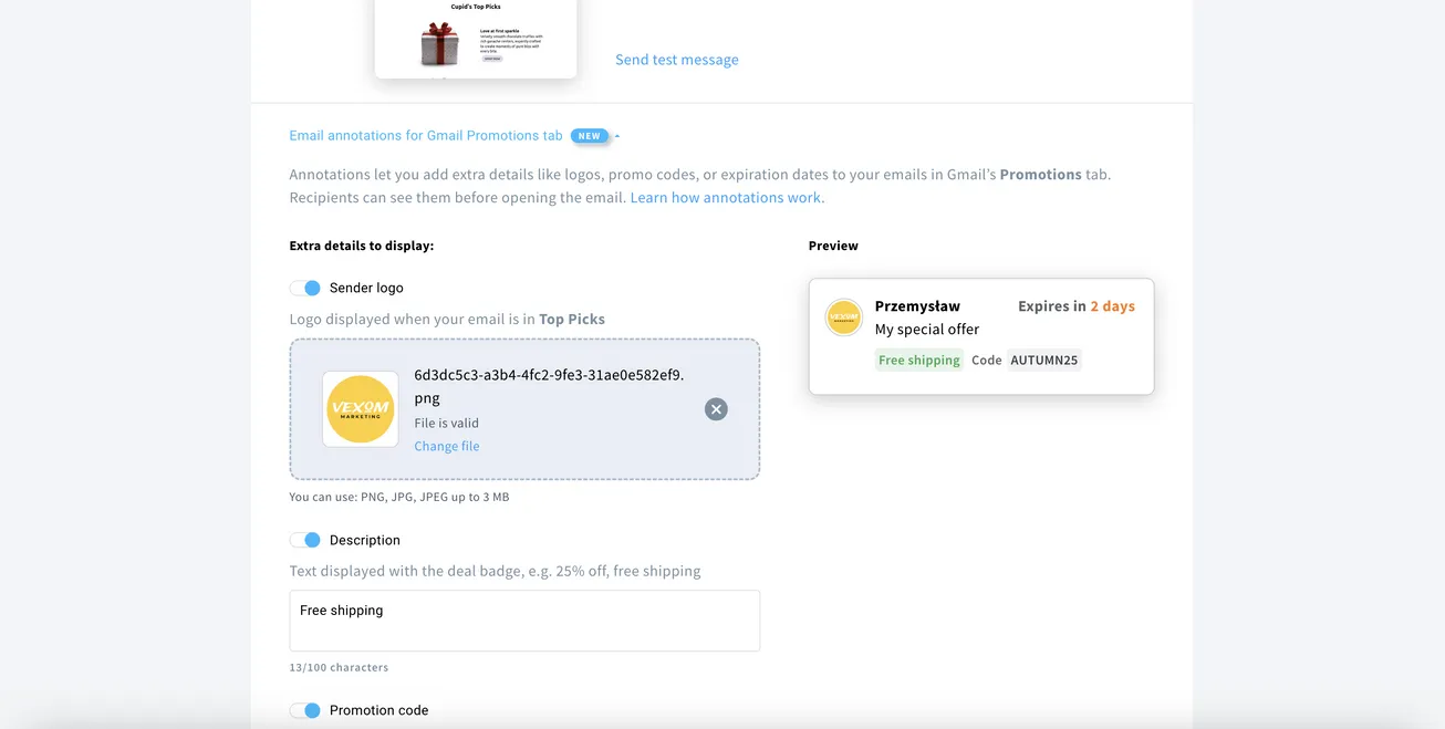 Setting up email annotations inside the GetResponse Email Builder