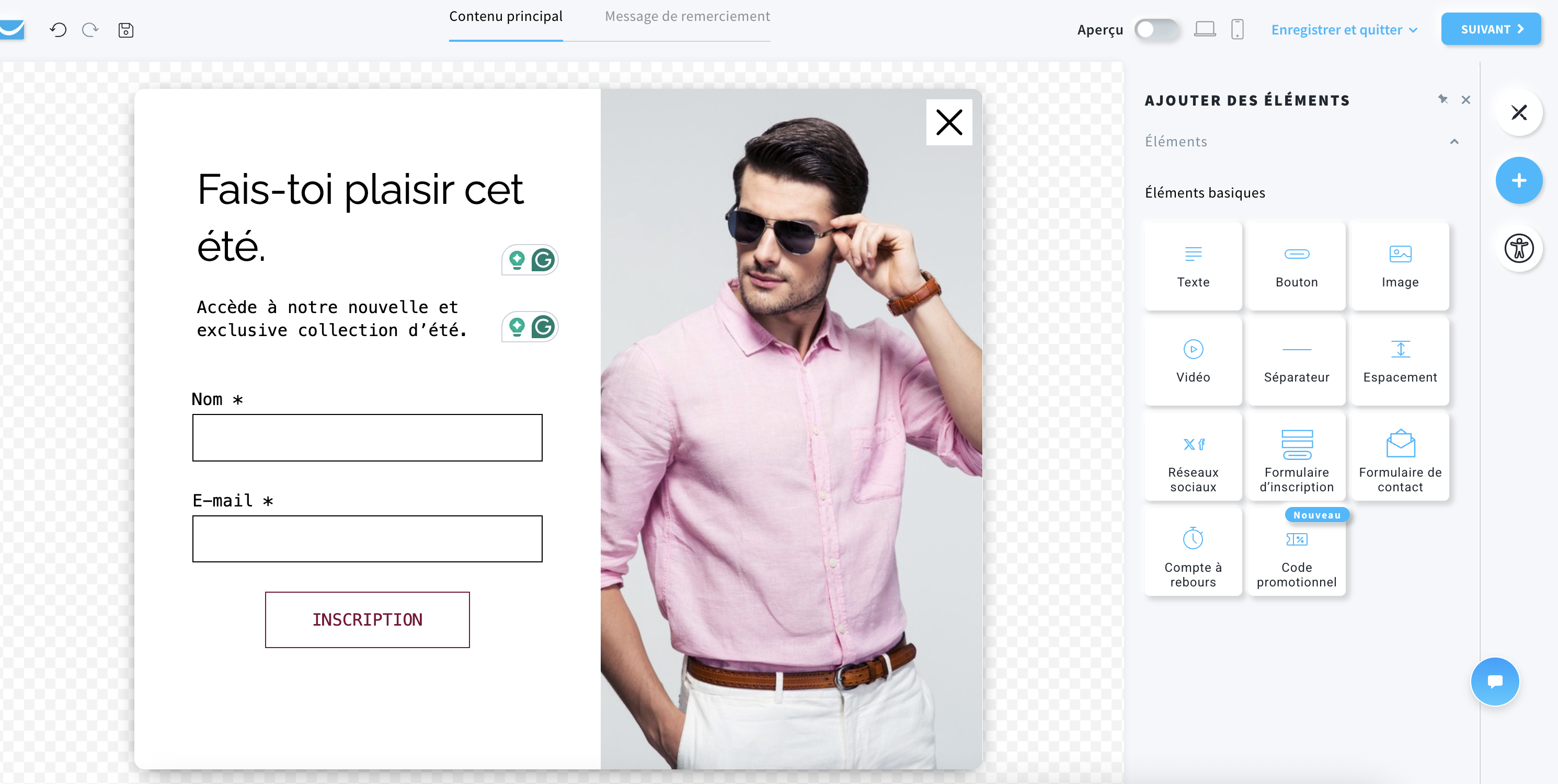 Modèle de formulaire pop-up dans GetResponse.