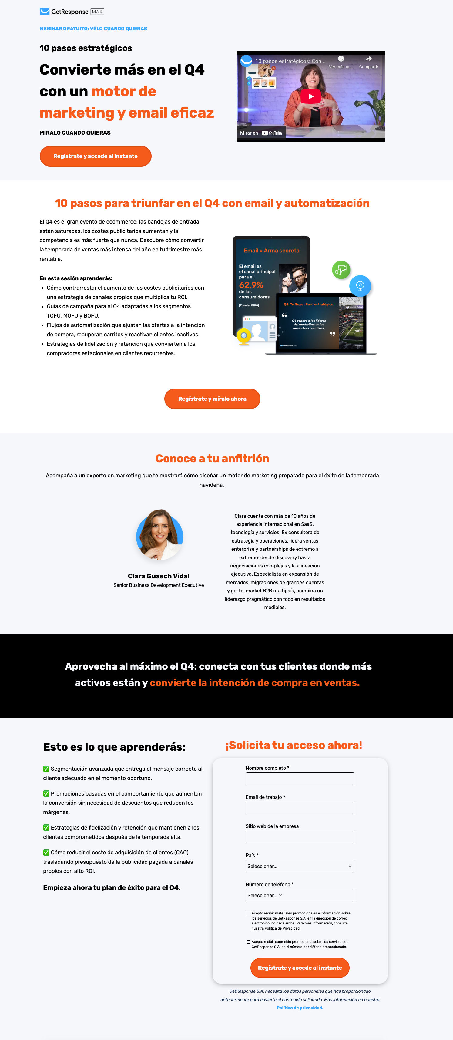 Ejemplo de landing page de una campaña que realizamos en GetResponse