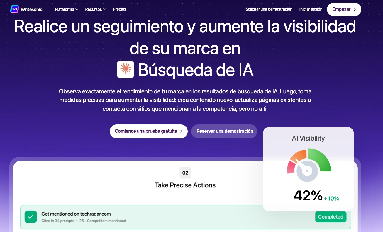 Sitio web para la creación de contenidos: ejemplo Writesonic