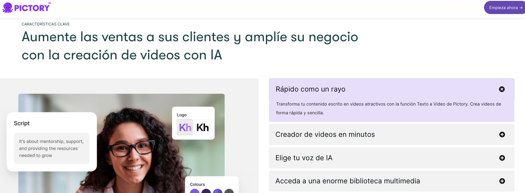 Pictory, sitio web con IA para la creación de videos