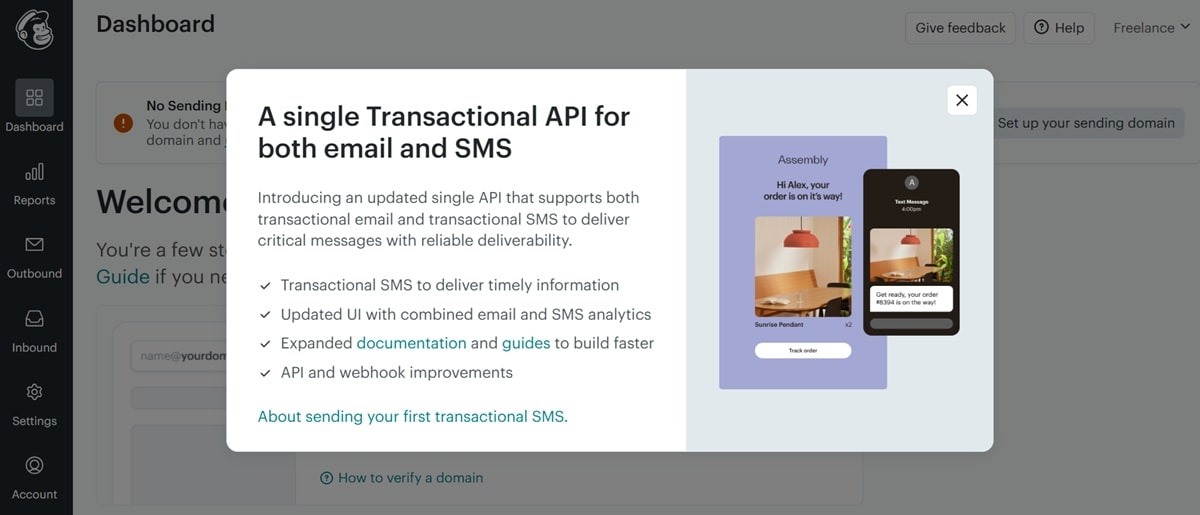 Mailchimp marketing platform displaying transactional email templates, visual email builder interface, deliverability analytics, and multi-channel campaign management tools