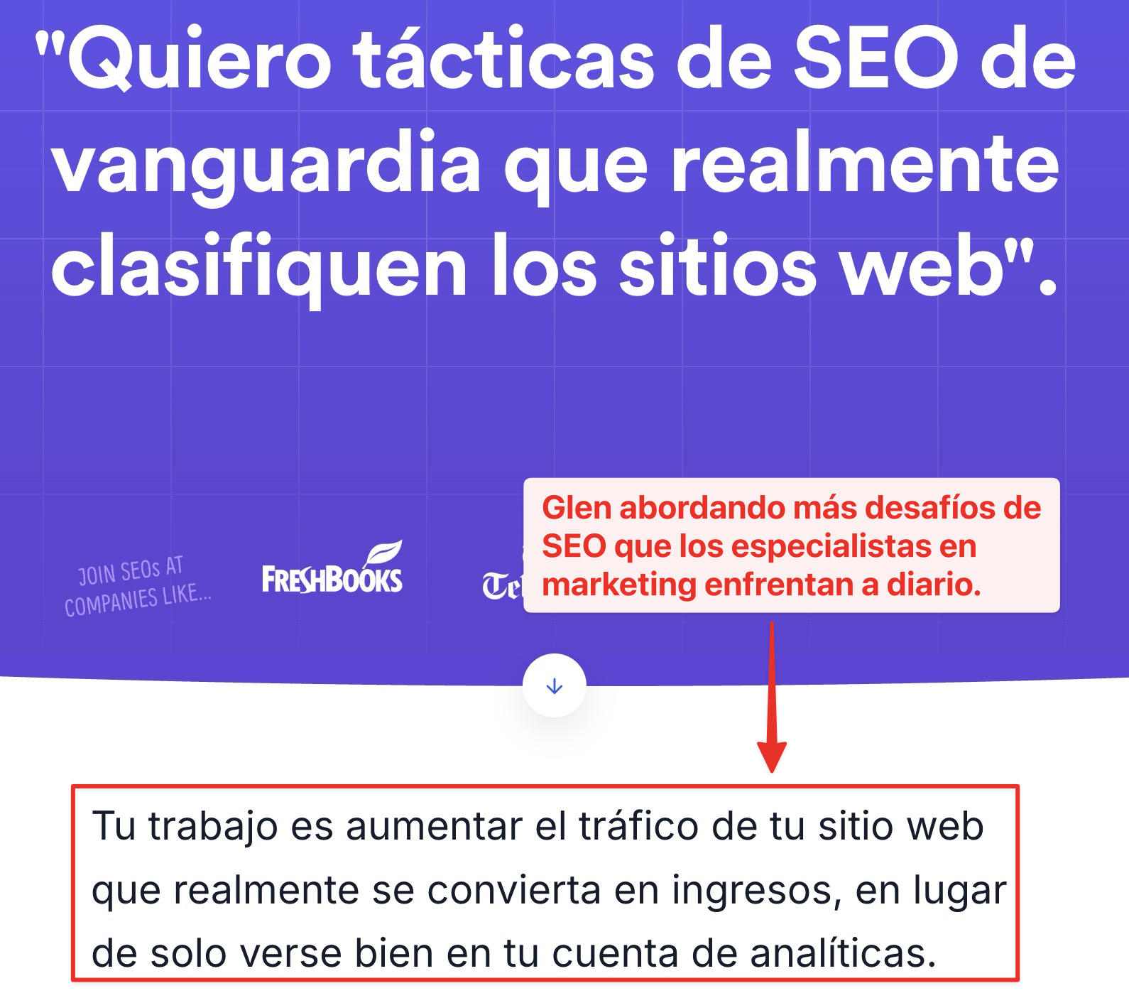 Ejemplo de una página de ventas