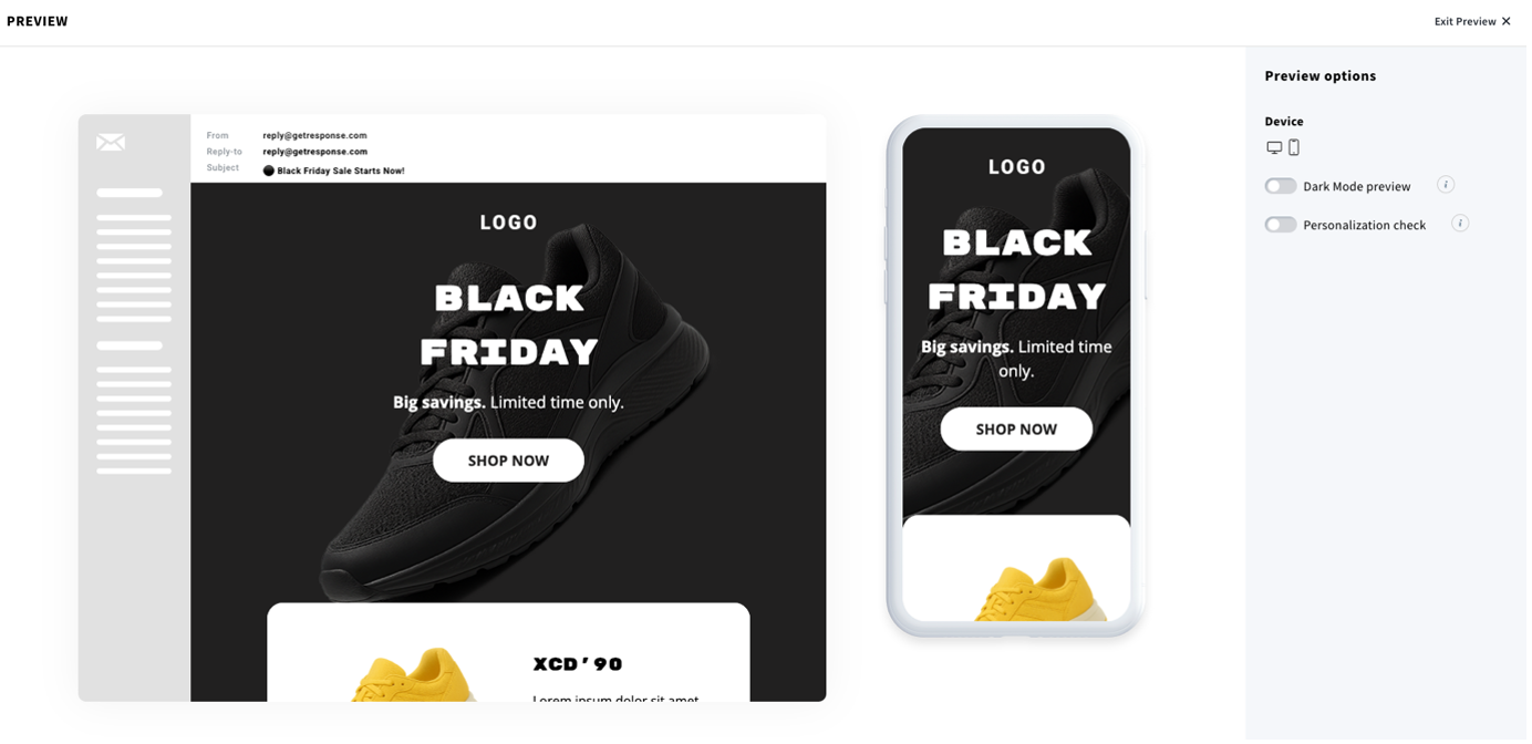 Previewing your email on desktop and mobile devices in the GetResponse Email Builder