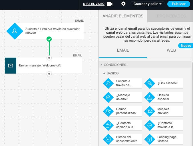 Flujo de trabajo simple con un mensaje de bienvenida