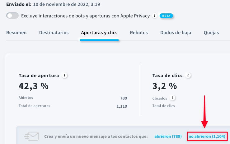 Seleccionar suscriptores que no abrieron tu correo electrónico