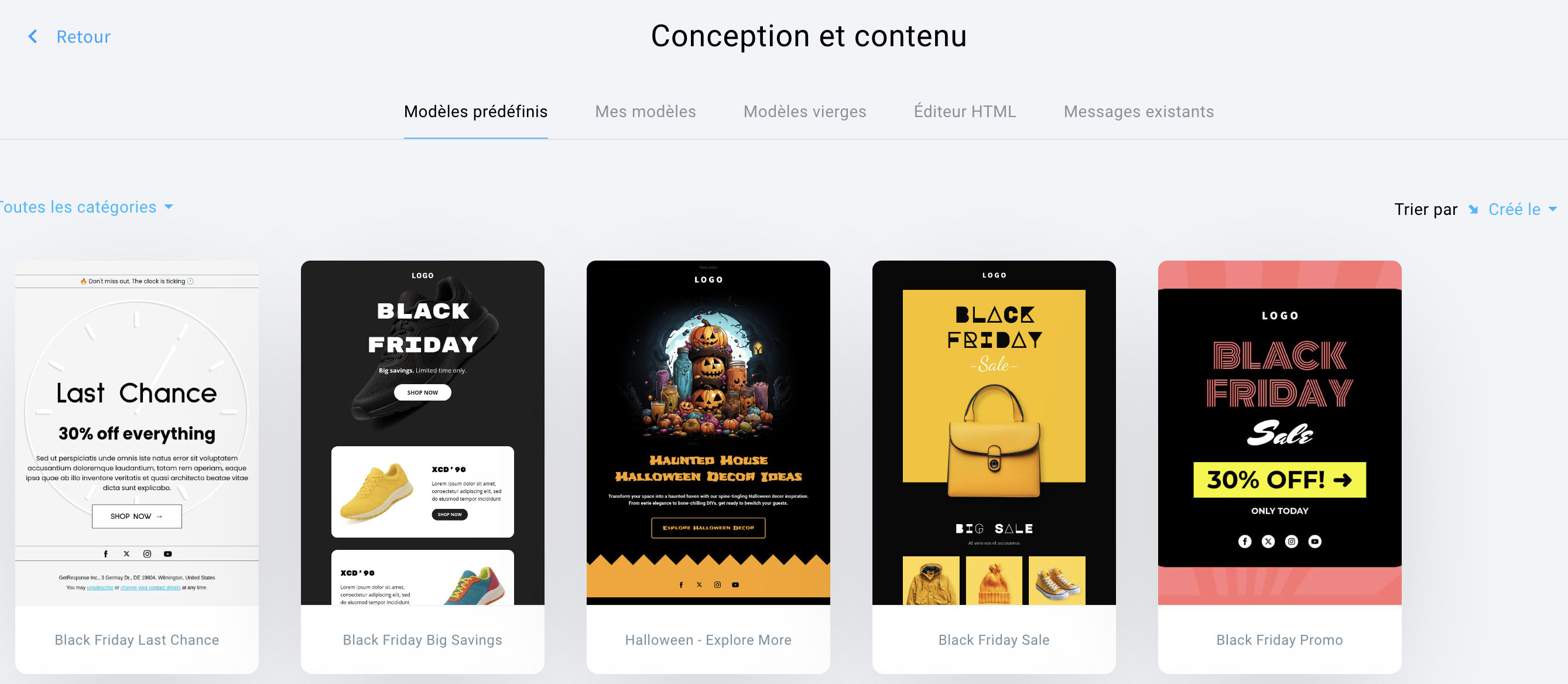 sélection de modèles GetResponse