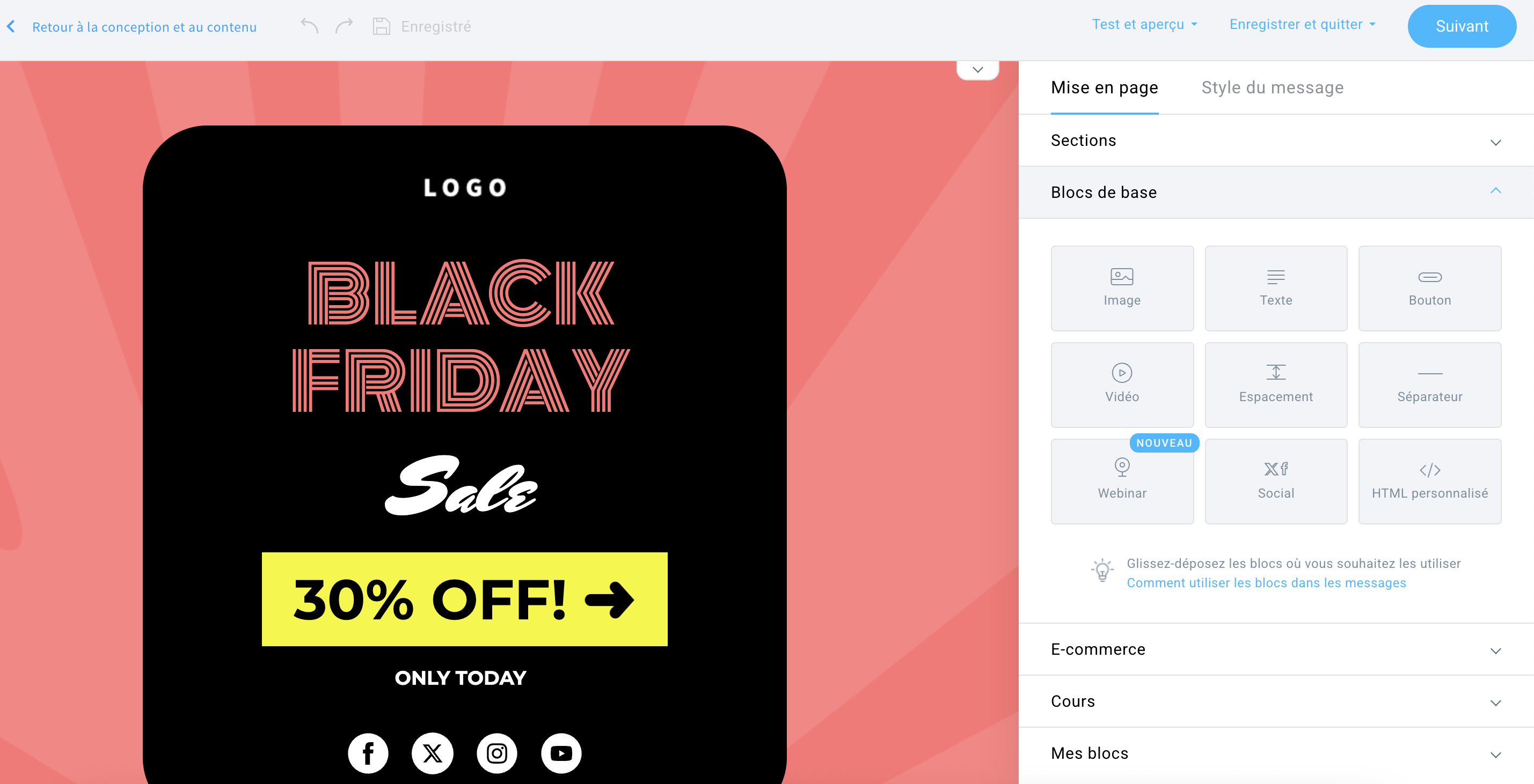 Dans l’éditeur de messages de GetResponse