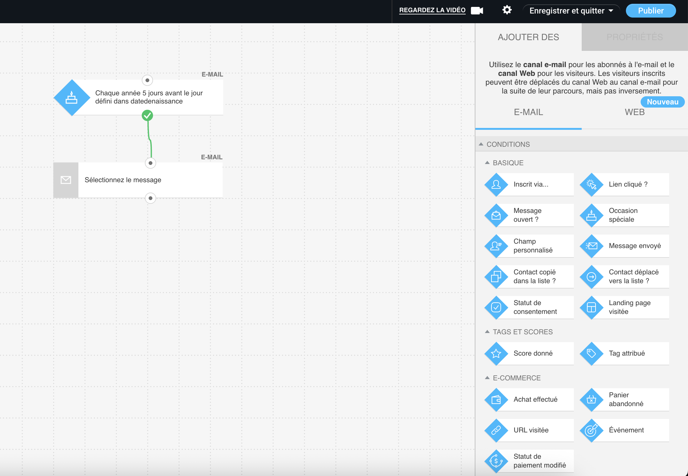Flux de travail automatisé de GetResponse