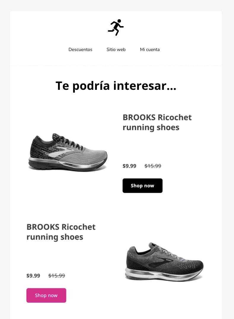 ejemplo de email de productos recomendados