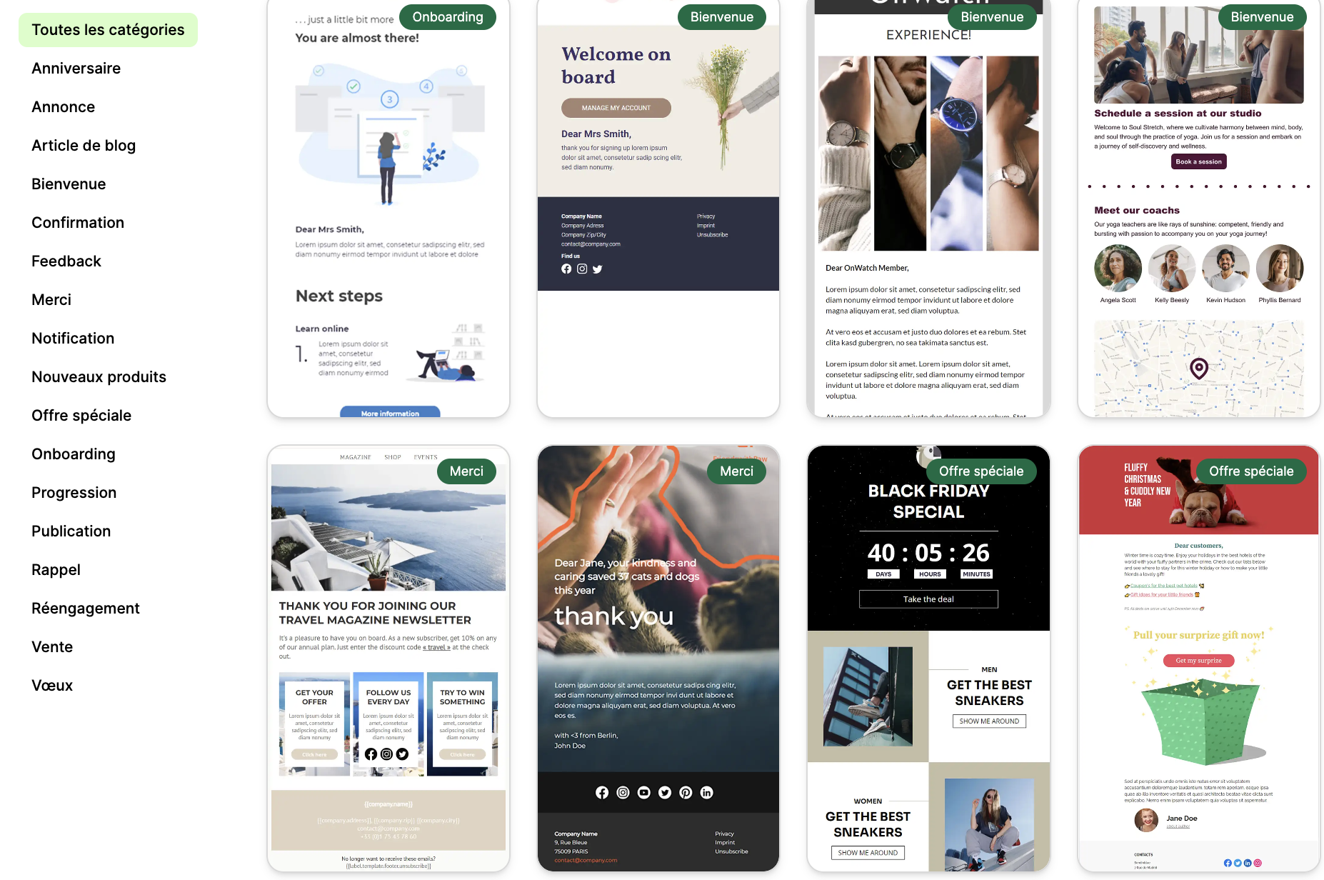 Exemples de modèles de newsletter dans GetResponse