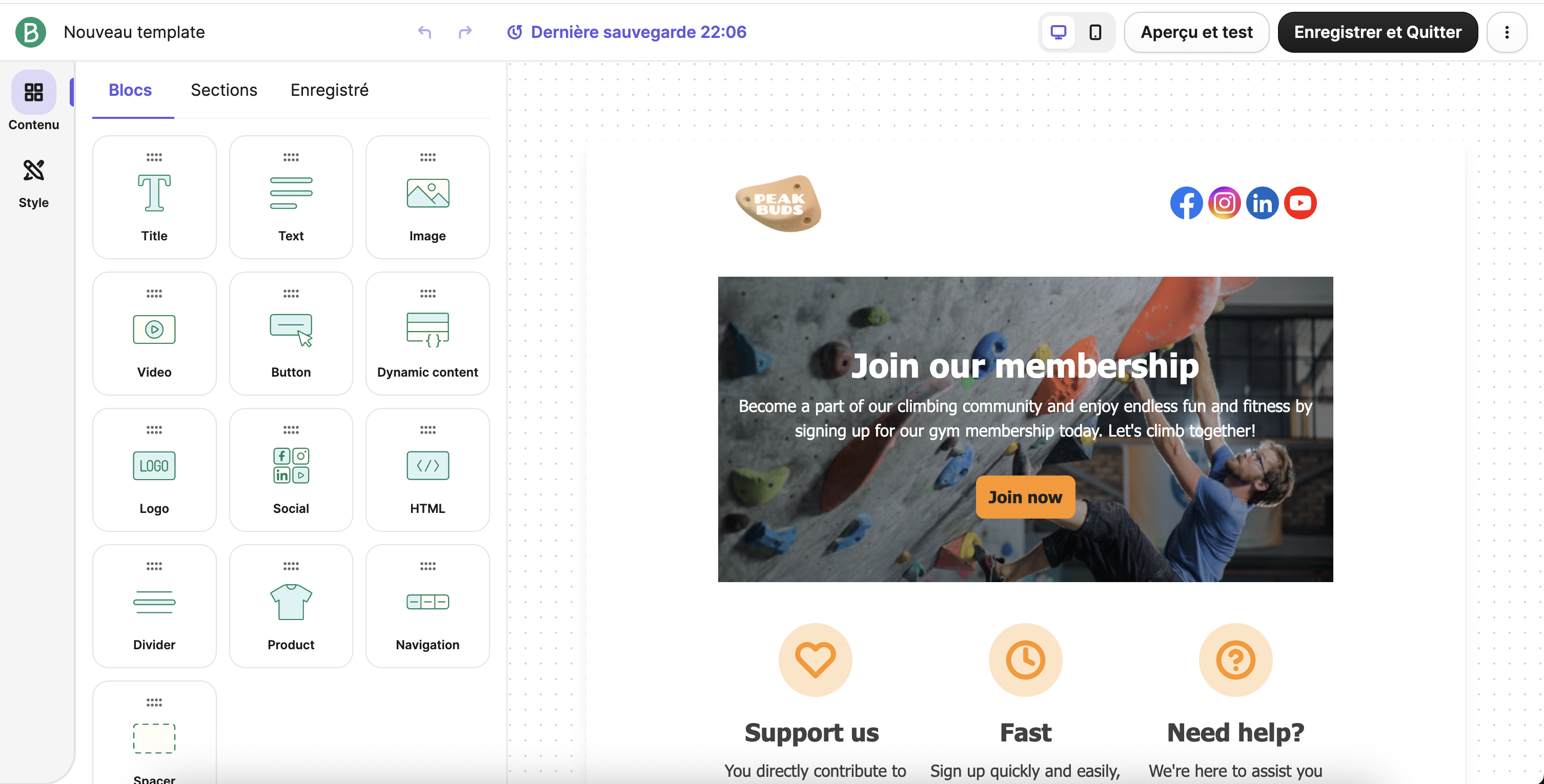Éditeur d’e-mails Brevo capture d’écran