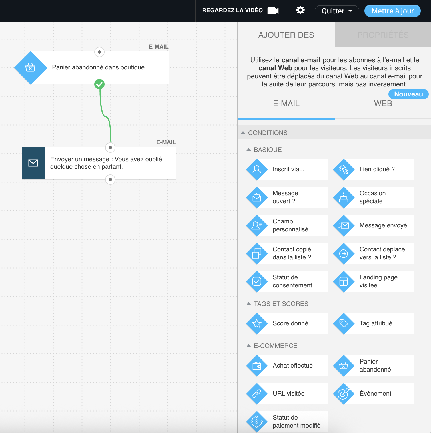 Rappel de panier abandonné - Modèle de workflow chez GetResponse