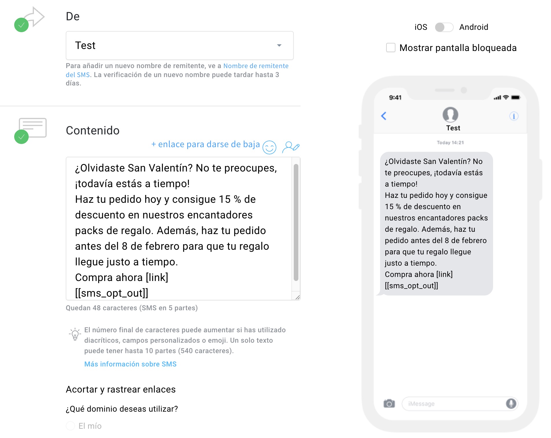 Creando el mensaje de texto dentro de la función de Automatización SMS de GetResponse.
