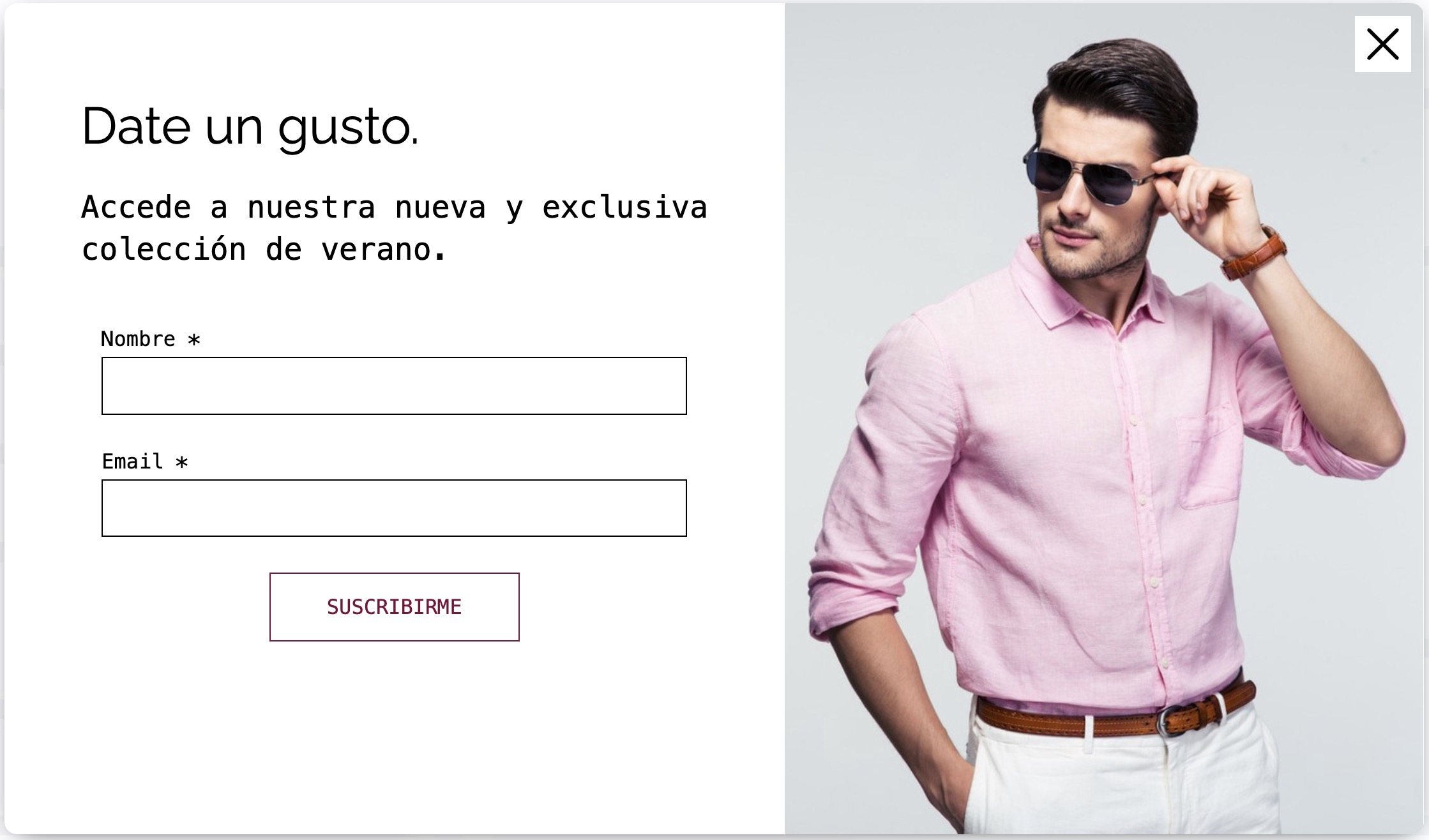 Ejemplo de plantilla de formulario emergente (popup) de GetResponse, mostrando herramientas de generación de leads y optimización de conversiones para tiendas Shopify, con opciones de diseño personalizables.