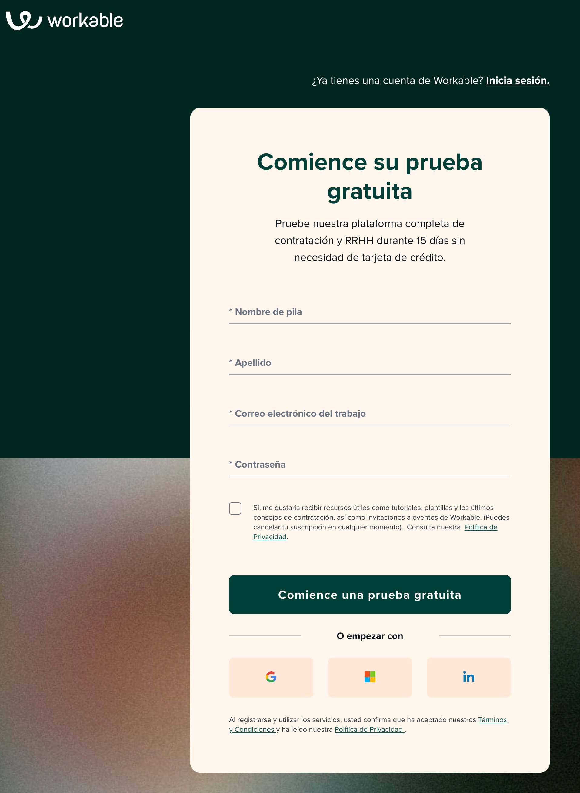Workable landing page