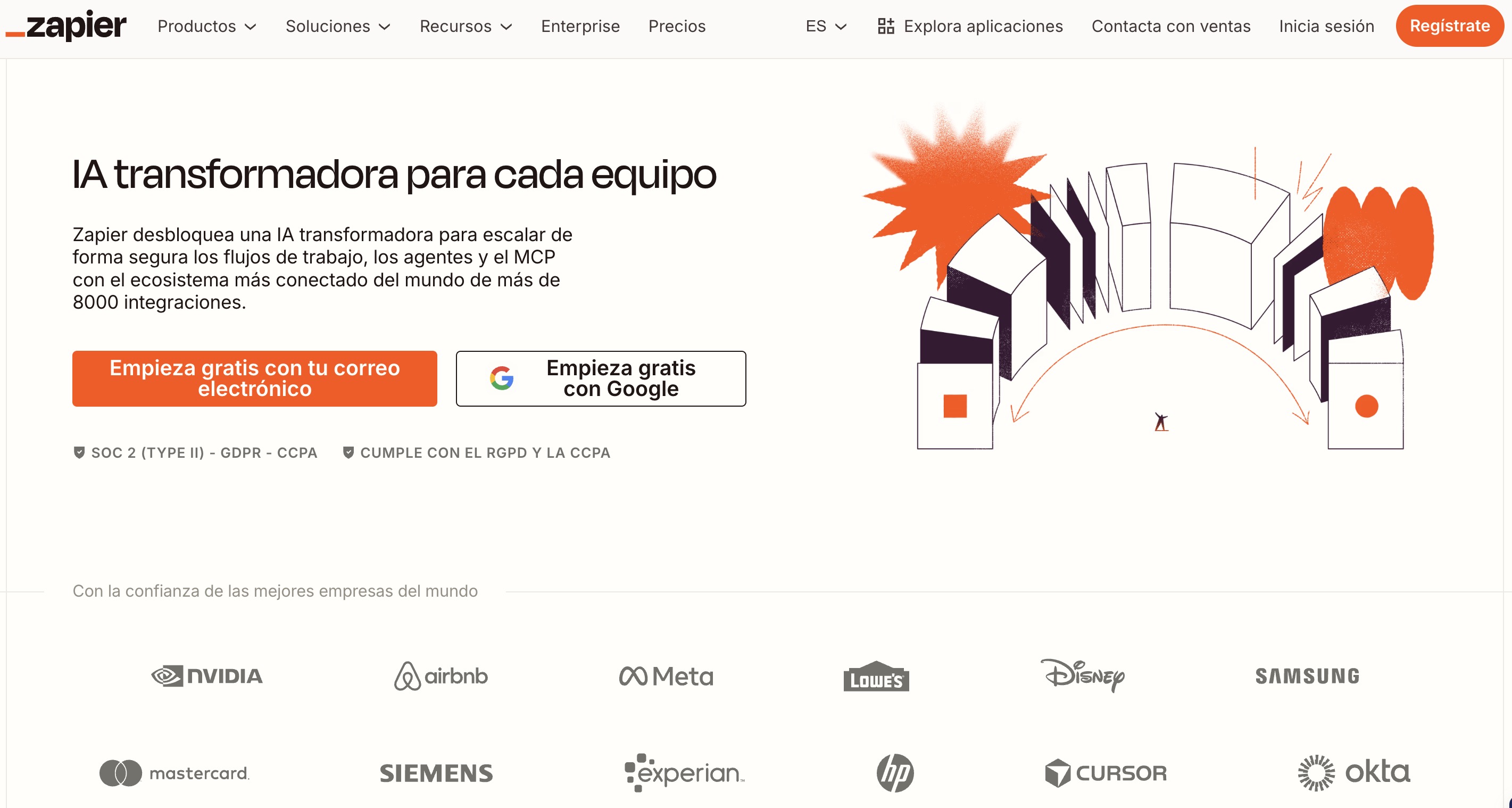 Landing page de Zapier evitando palabras de moda y enfocándose en las necesidades de su audiencia.