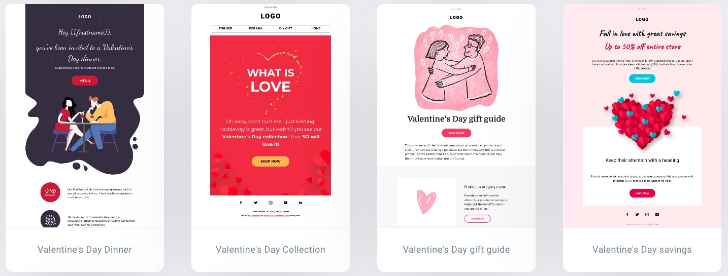 Plantillas de newsletters de email para el Día de San Valentín de GetResponse.