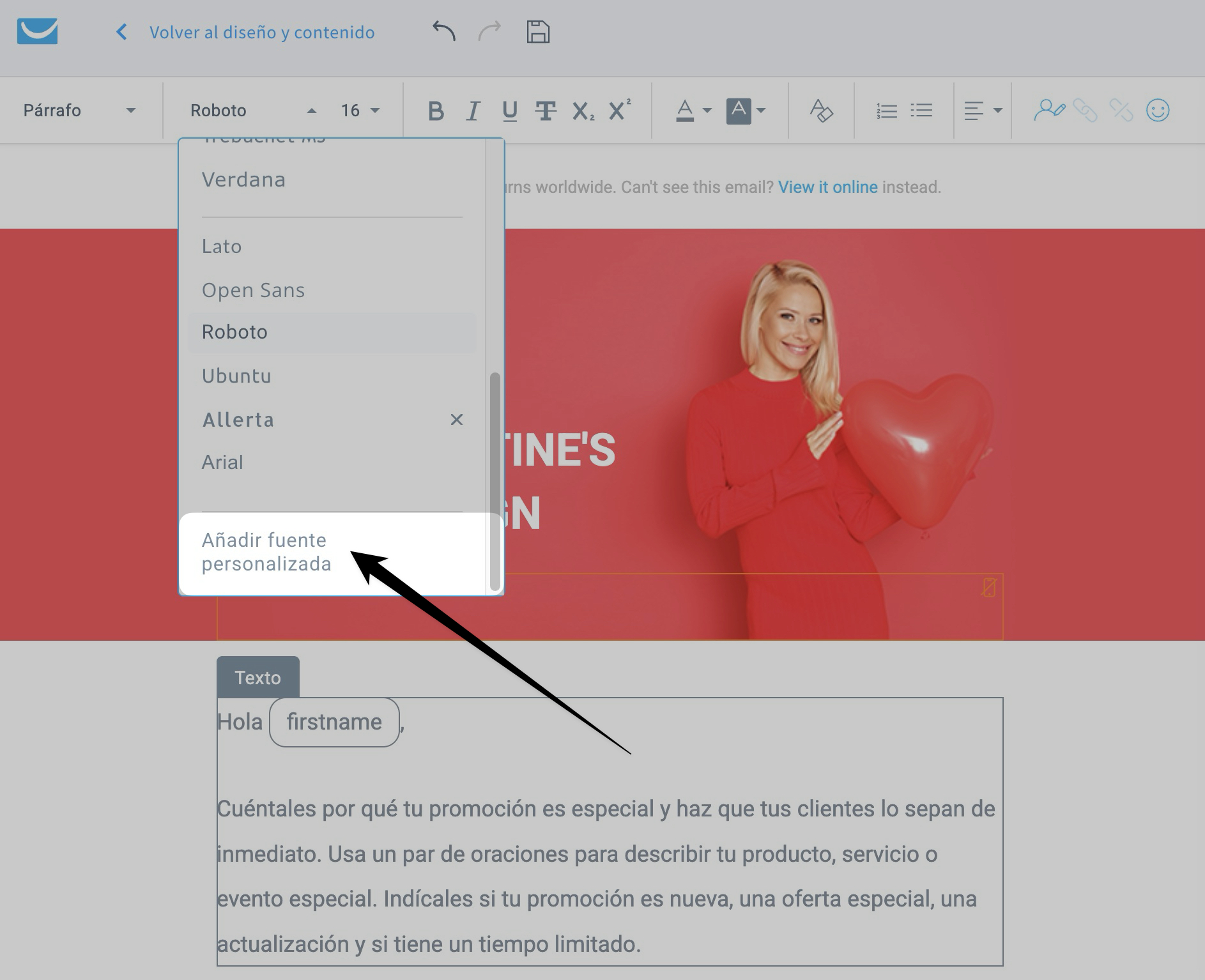 Agregar fuentes personalizadas en el Creador de Correos de GetResponse.