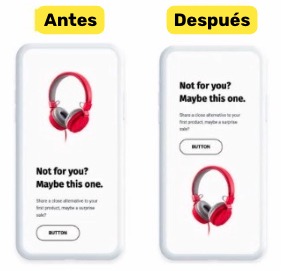 Uso de la función "Invertir columnas en dispositivos móviles" en el Creador de Correos de GetResponse: vista antes y después.