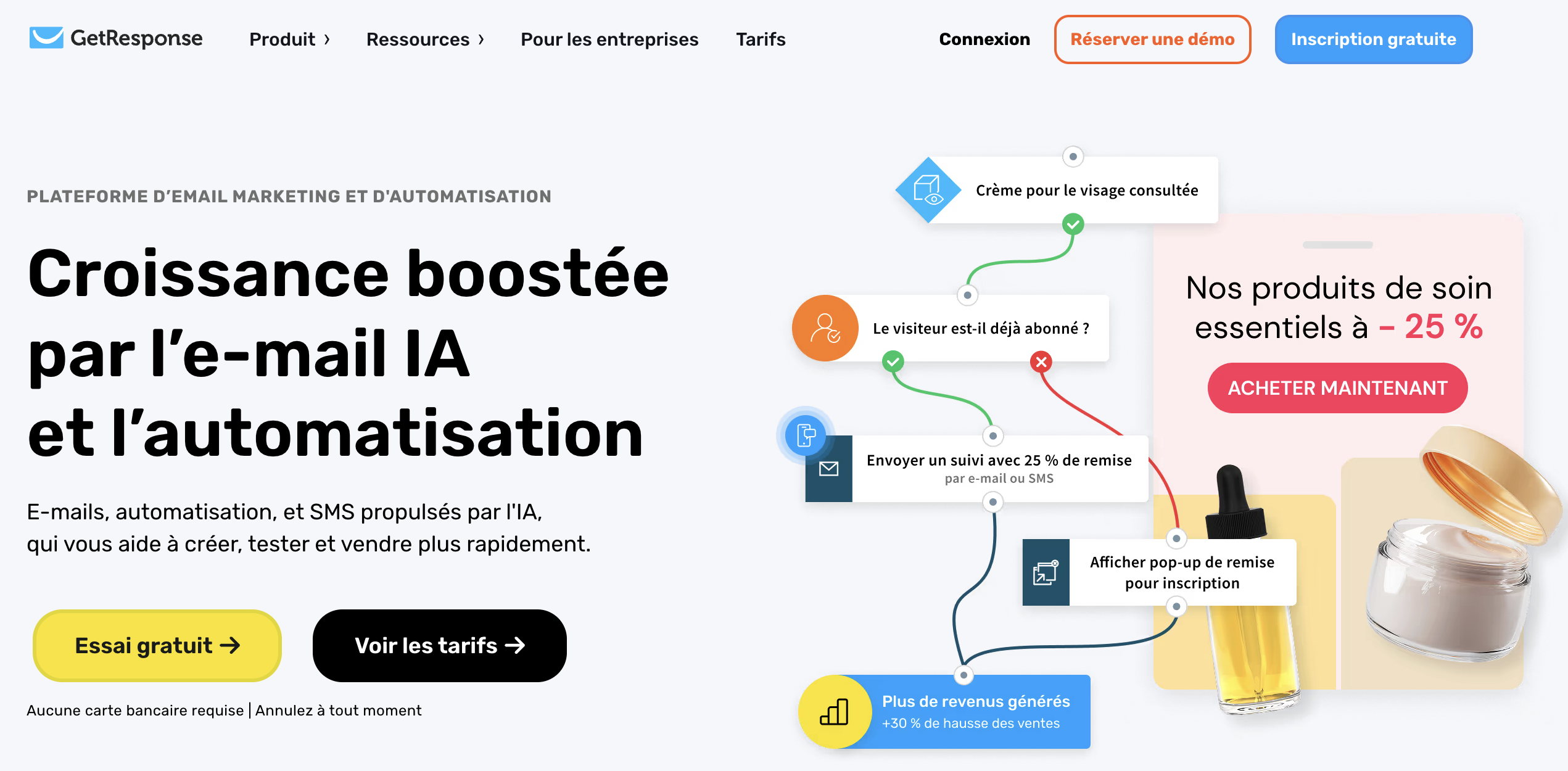 Plateforme de marketing par e-mail GetResponse affichant la page d’accueil