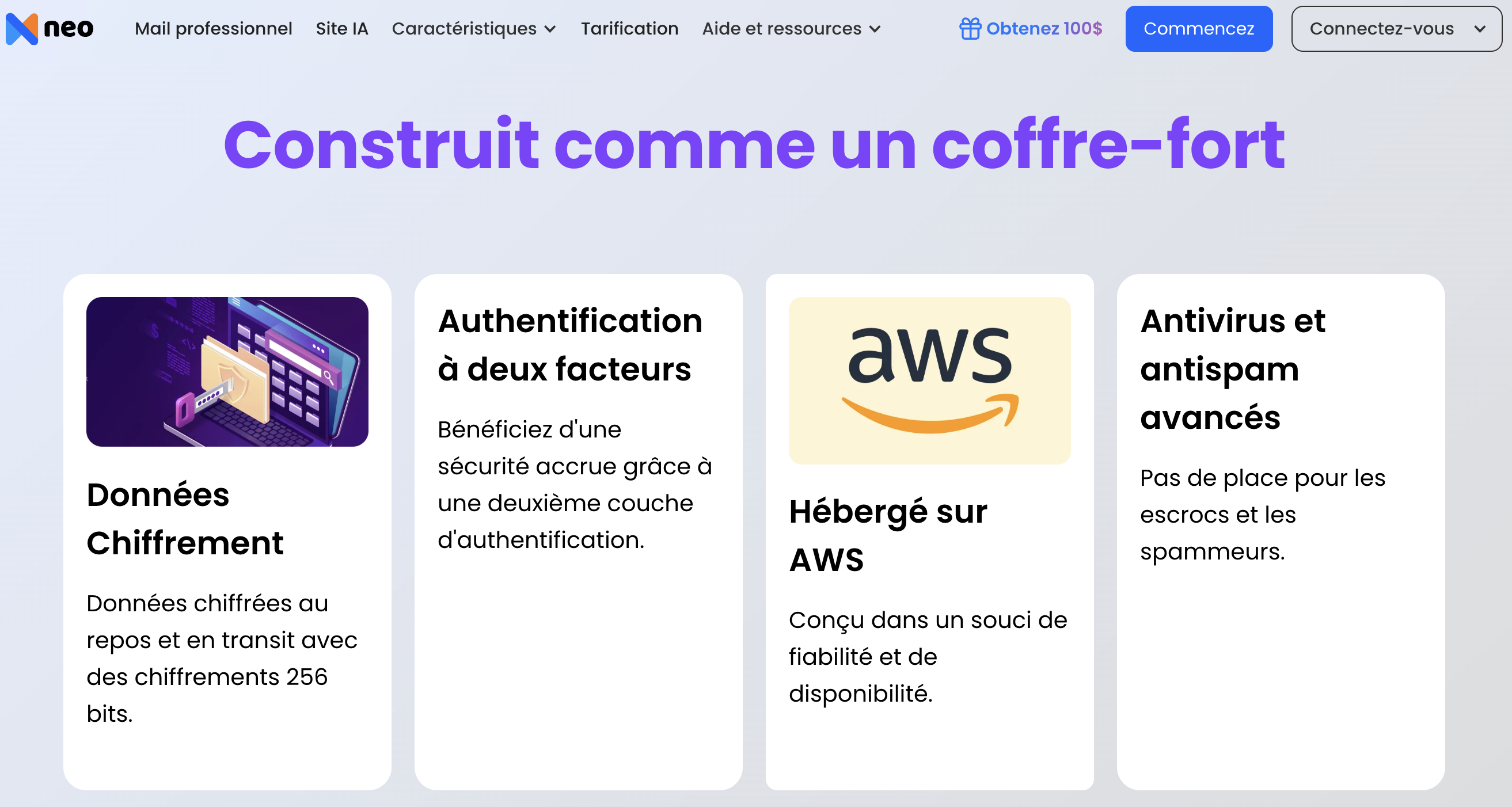 Fournisseur de messagerie Neo affichant les confirmations de lecture et les fonctionnalités de rappel de suivi pour les entrepreneurs