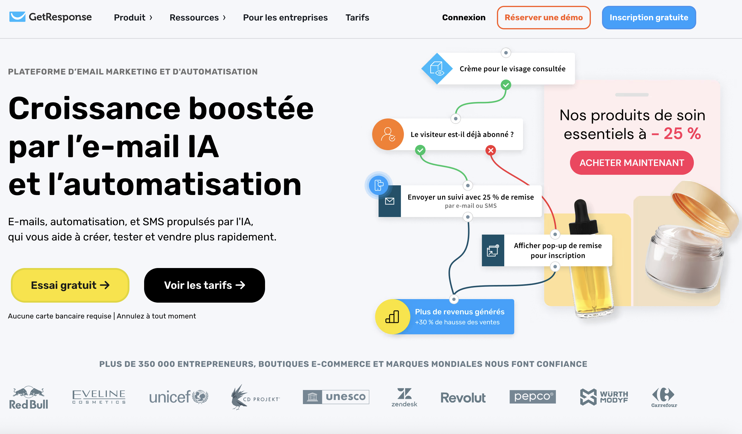 Page d'accueil GetResponse