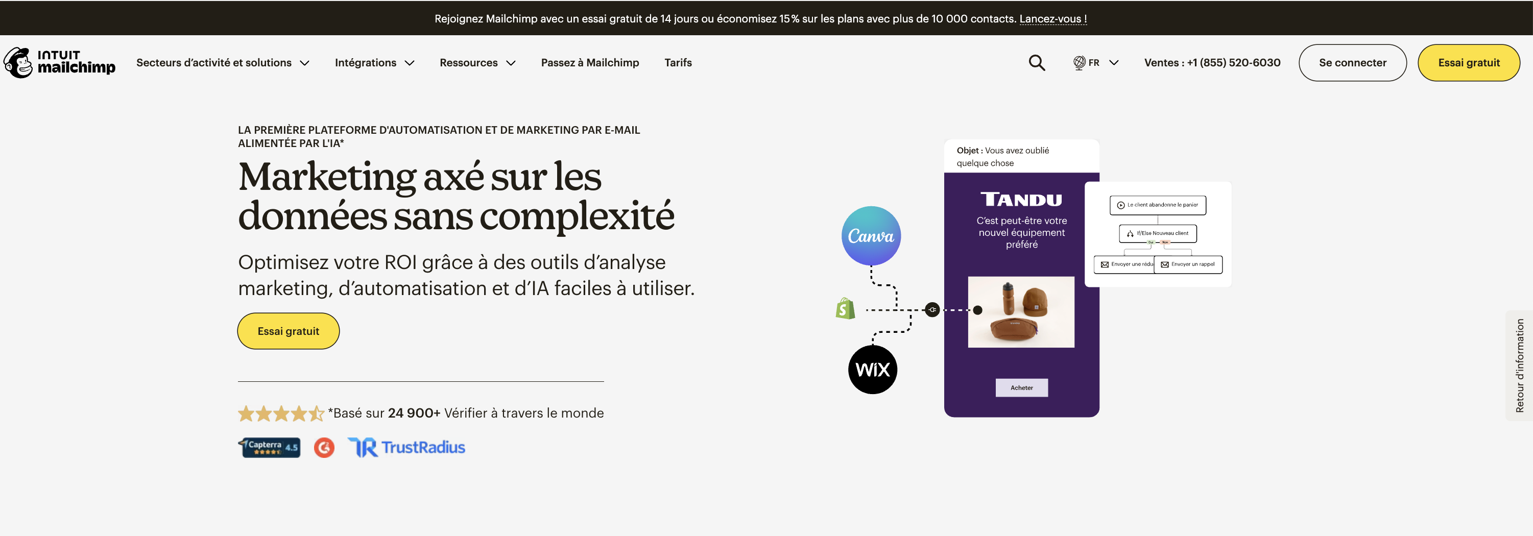 Page d'accueil MailChimp