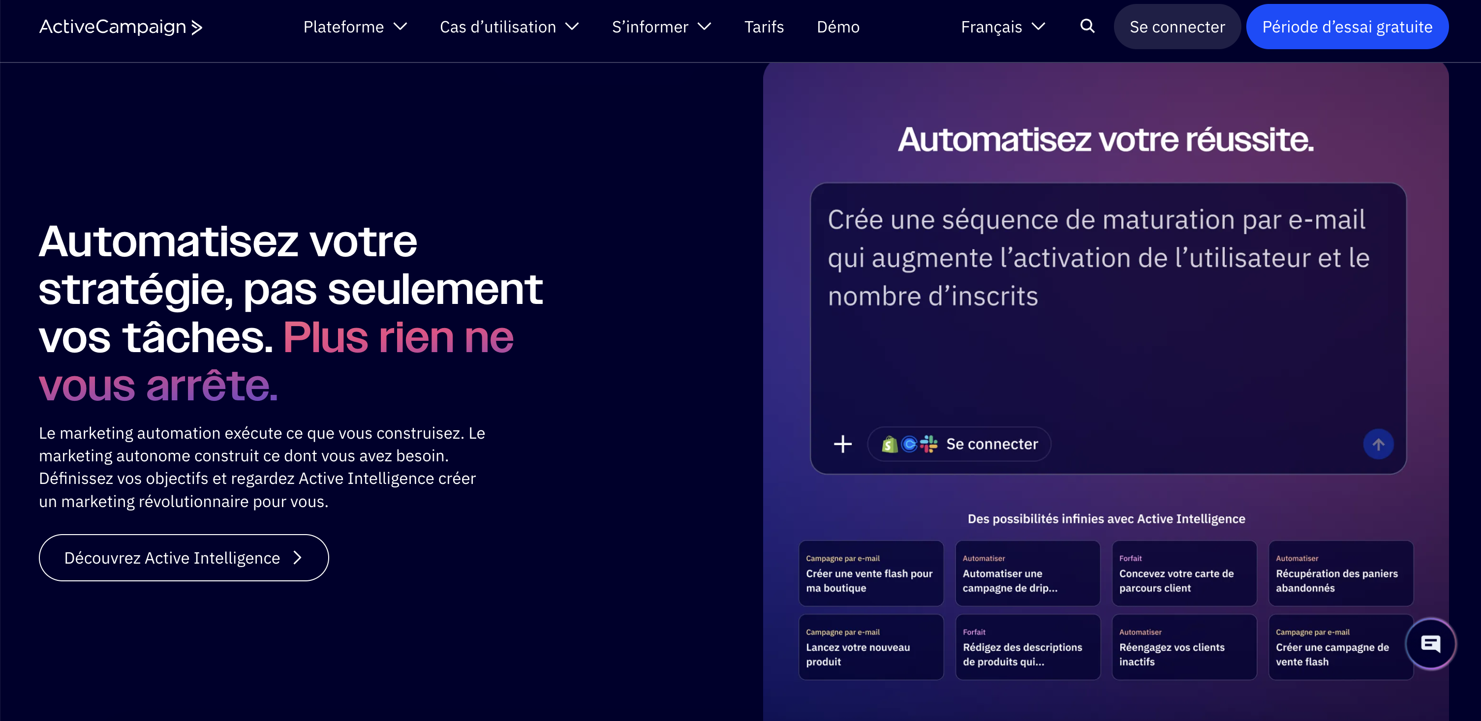 Page d'accueil ActiveCampaign