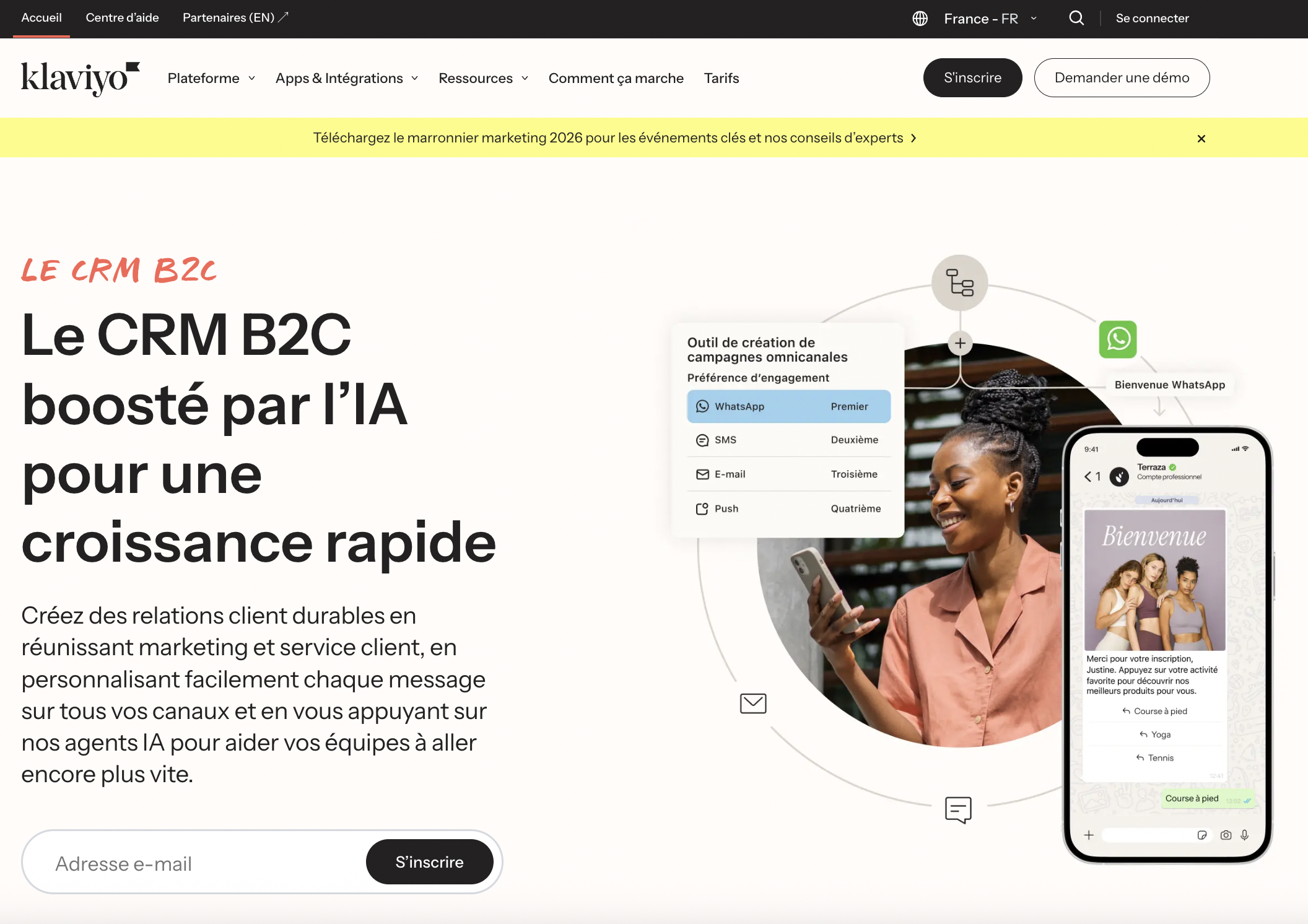 Page d’accueil de Klaviyo