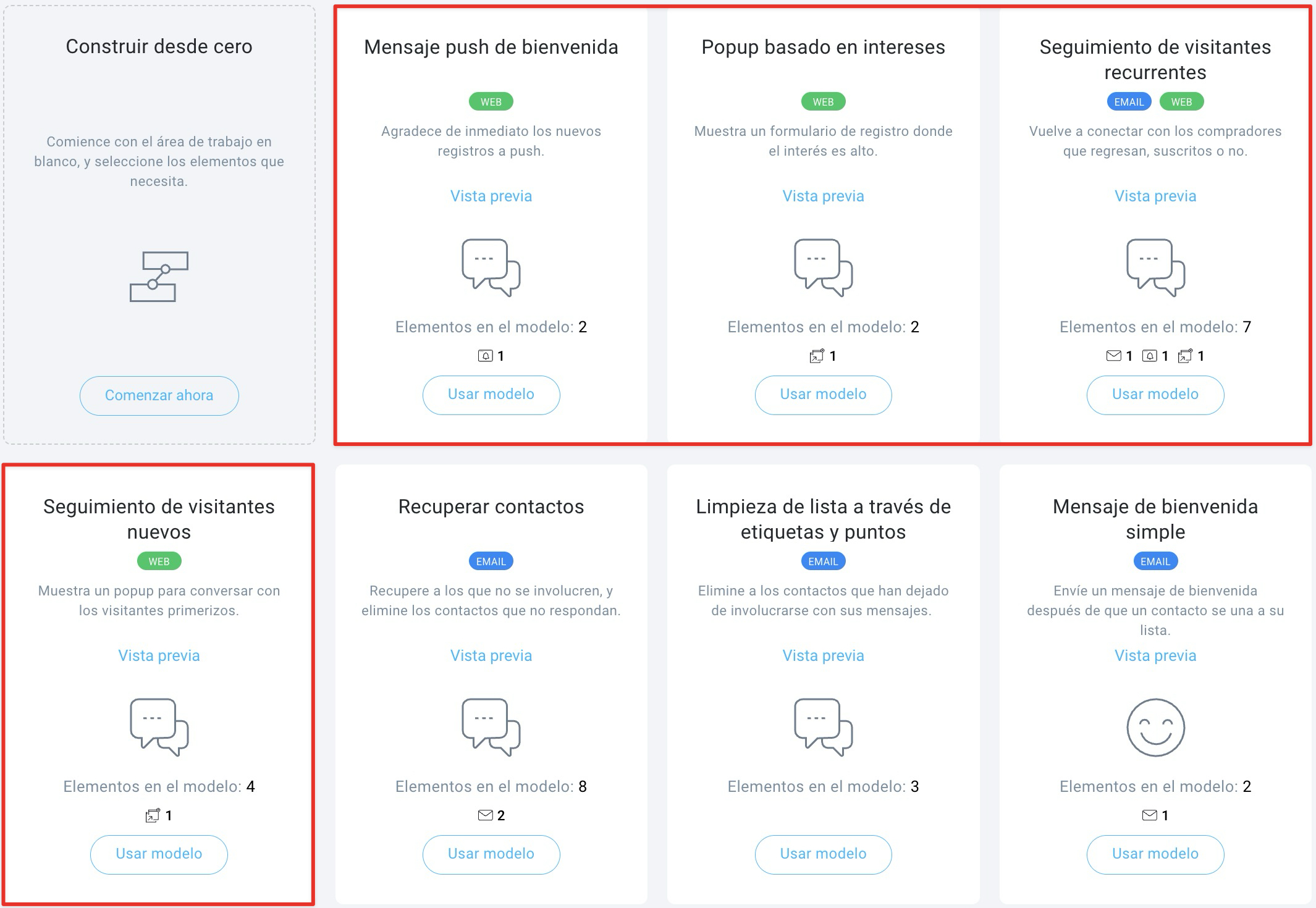 Plantillas de automatización de marketing de GetResponse con nuevas automatizaciones web.