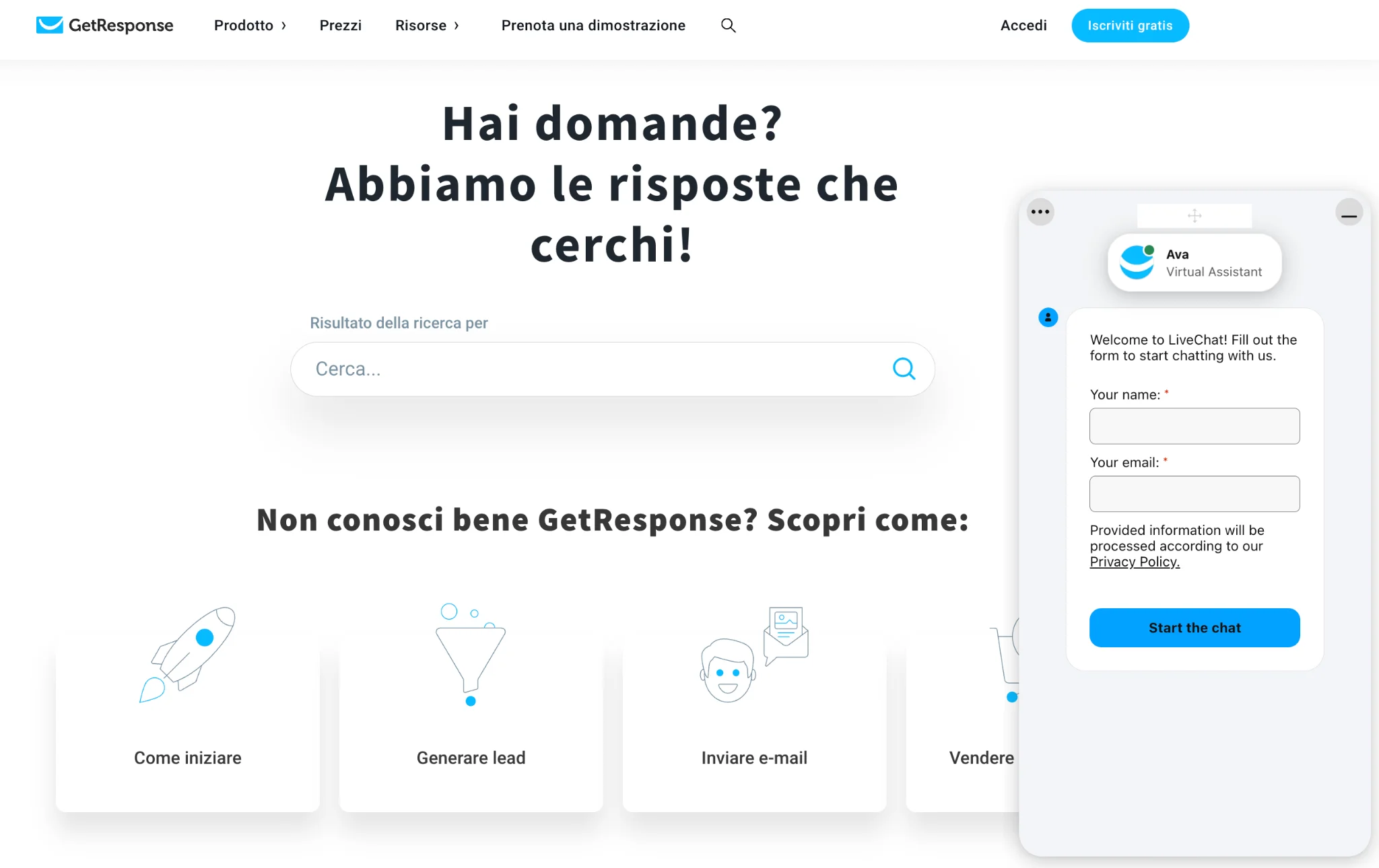 centro assistenza clienti di getresponse