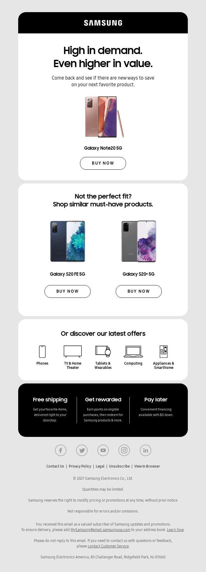 Samsung incorporates FOMO in their browse abandonment email