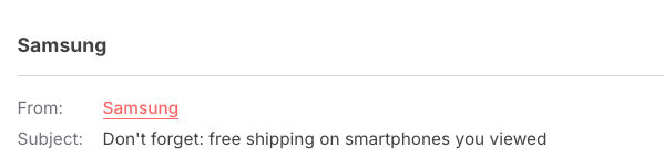 Samsung abandonment email subject line