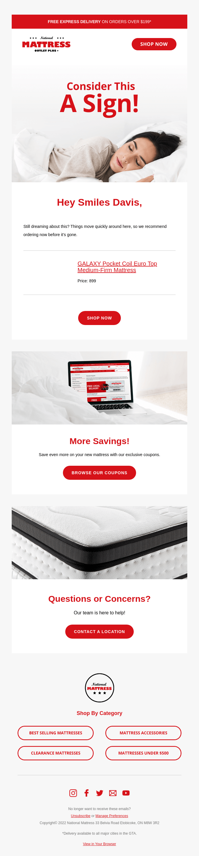 National Mattress Outlet browse abandonment email examples