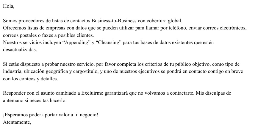 mailing masivo ejemplo