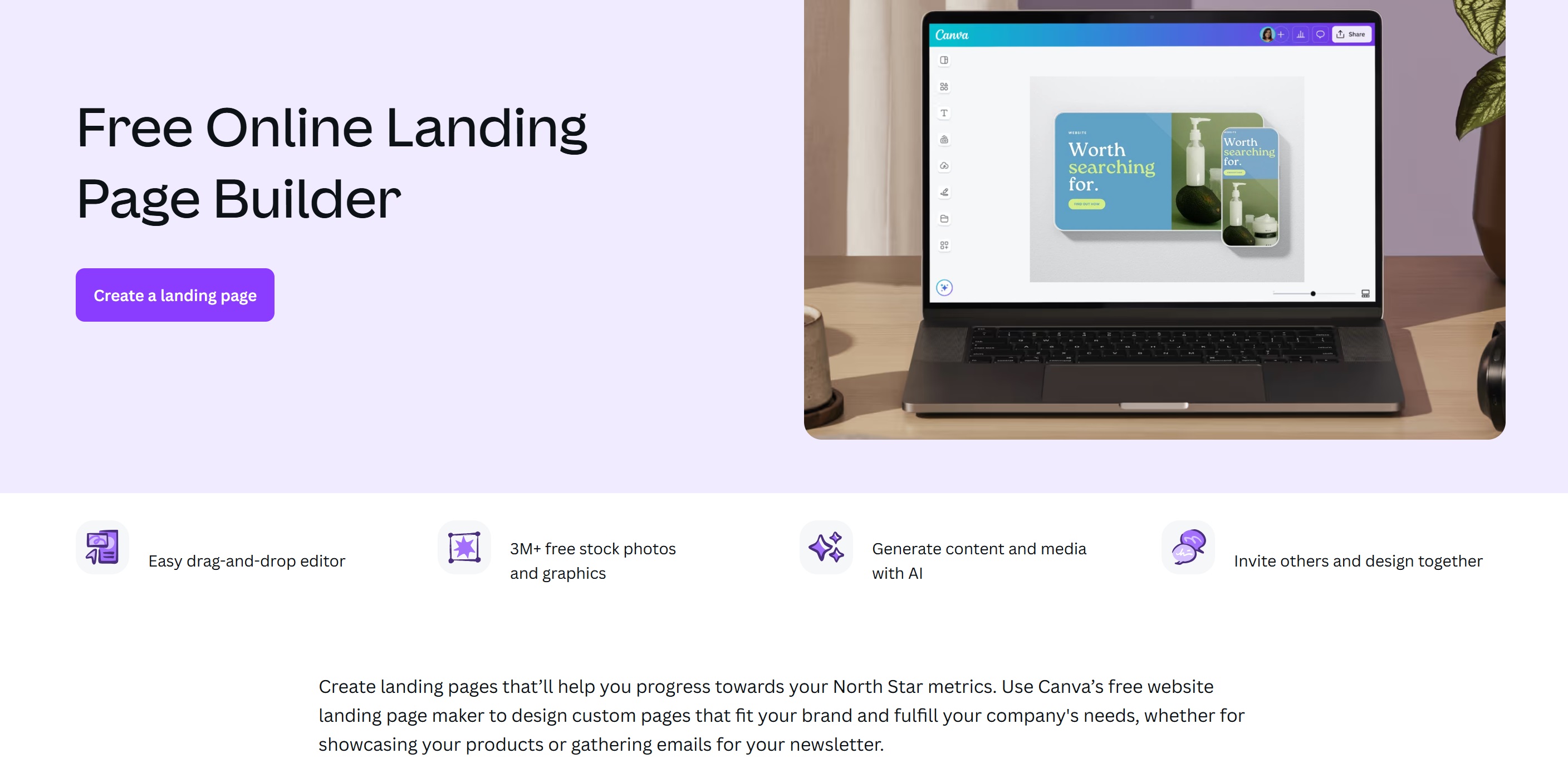 canva per creare landing page