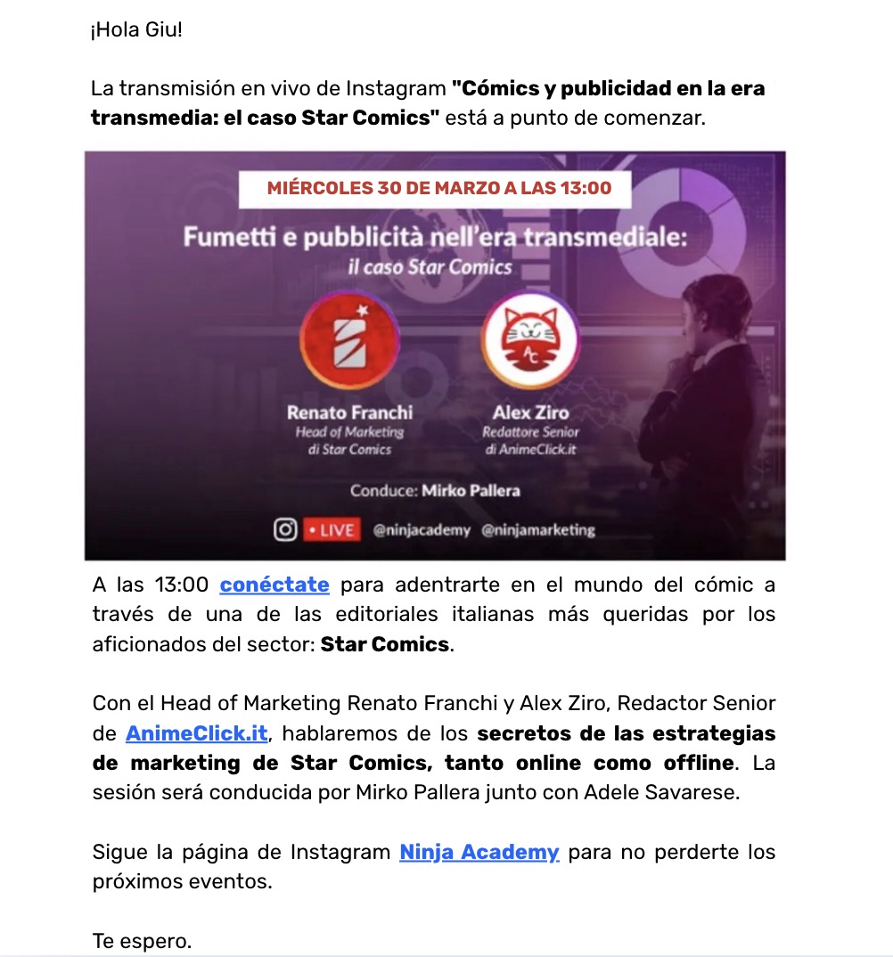 Ejemplo de newsletter para invitación a eventos