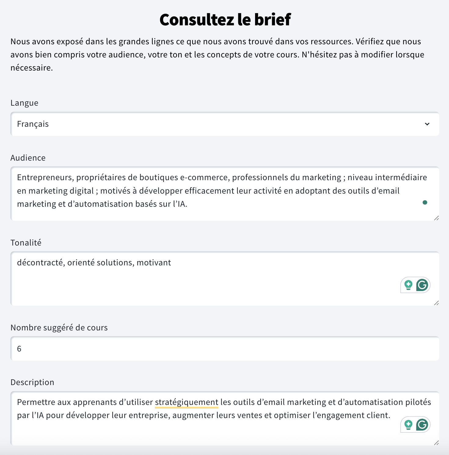 Création d'un cours avec l'IA de GetResponse