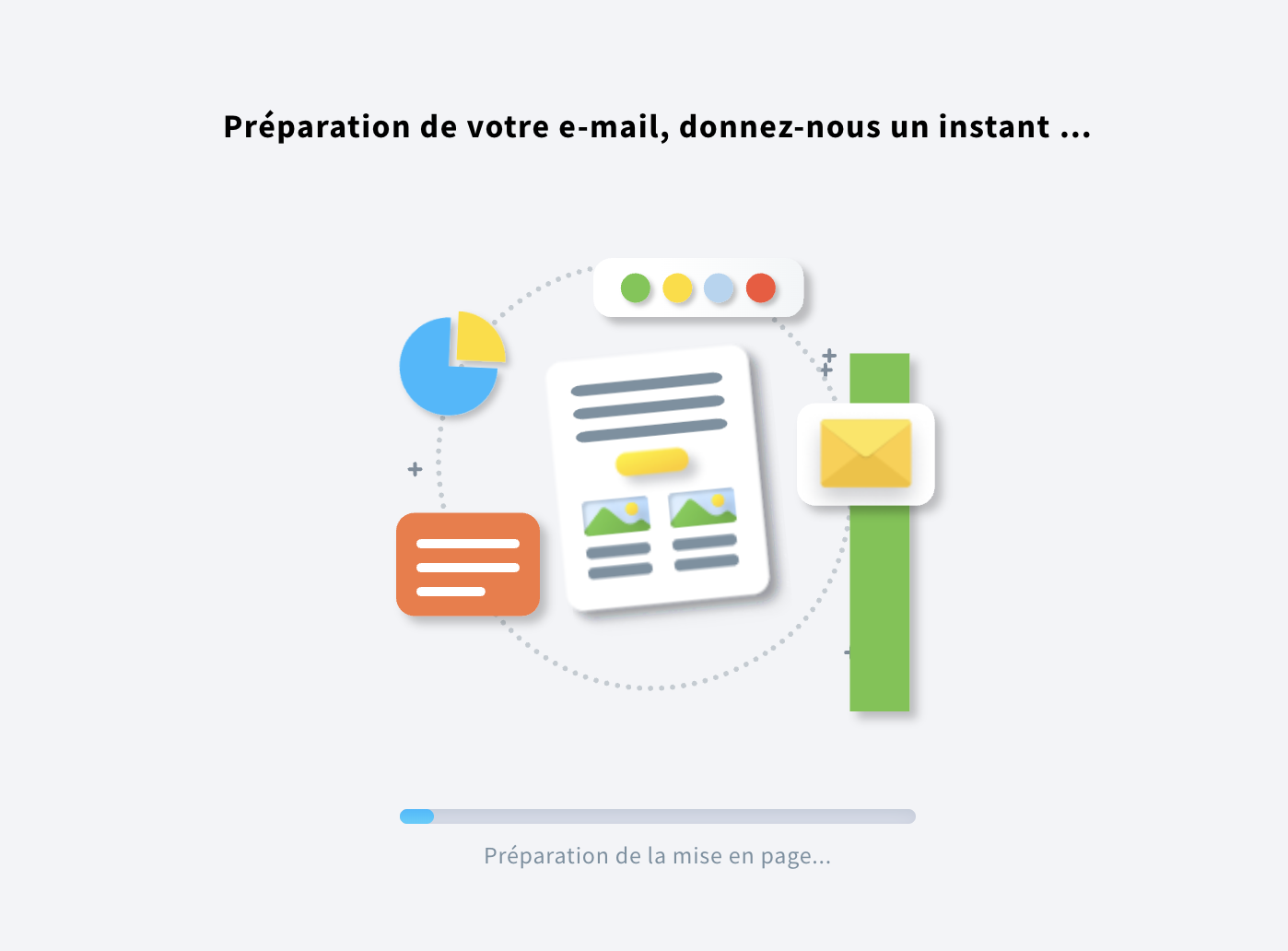 Écran visible lors du chargement d’un modèle d'e-mail généré par l’IA.