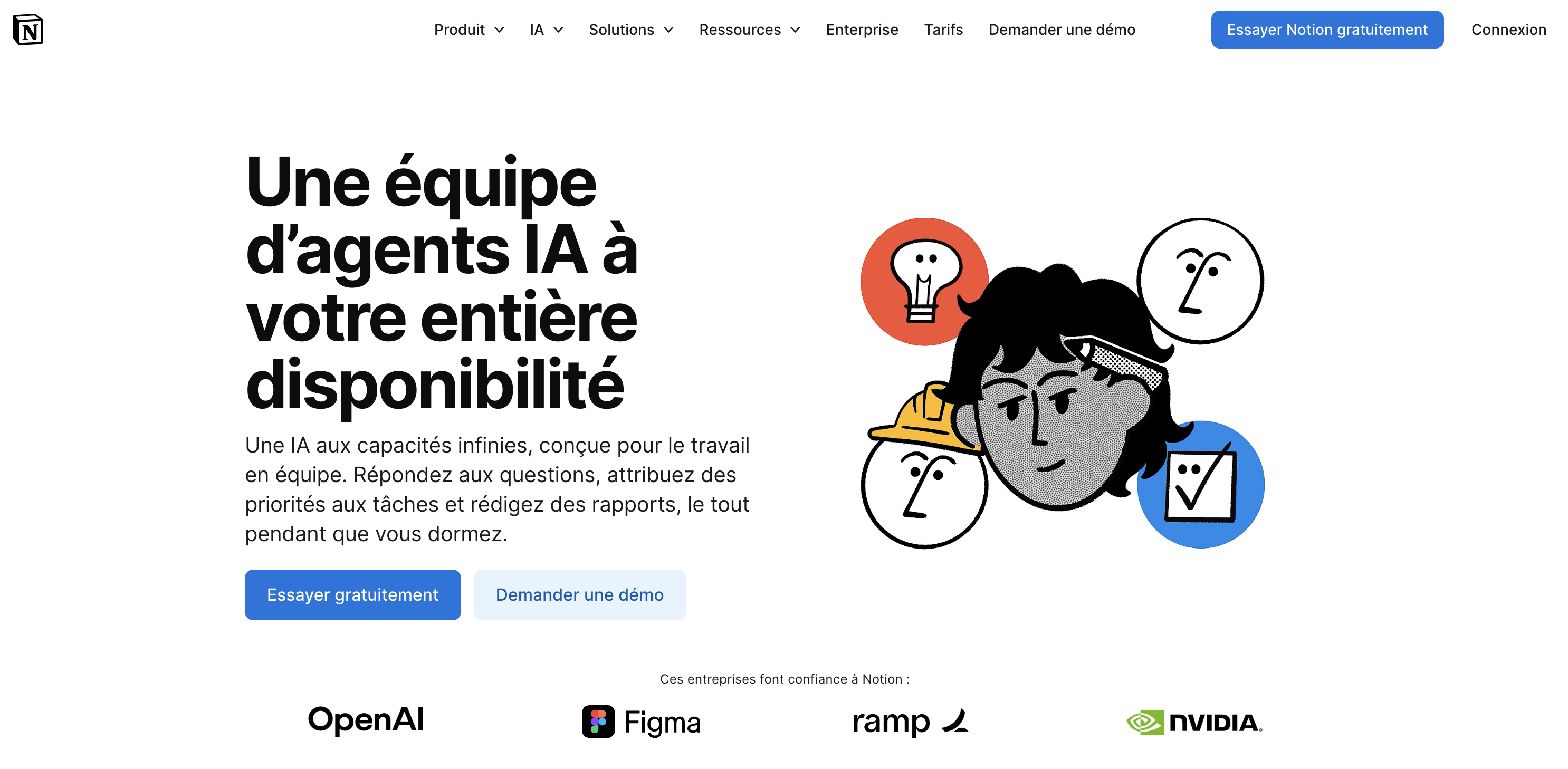 Page d'accueil de Notion AI