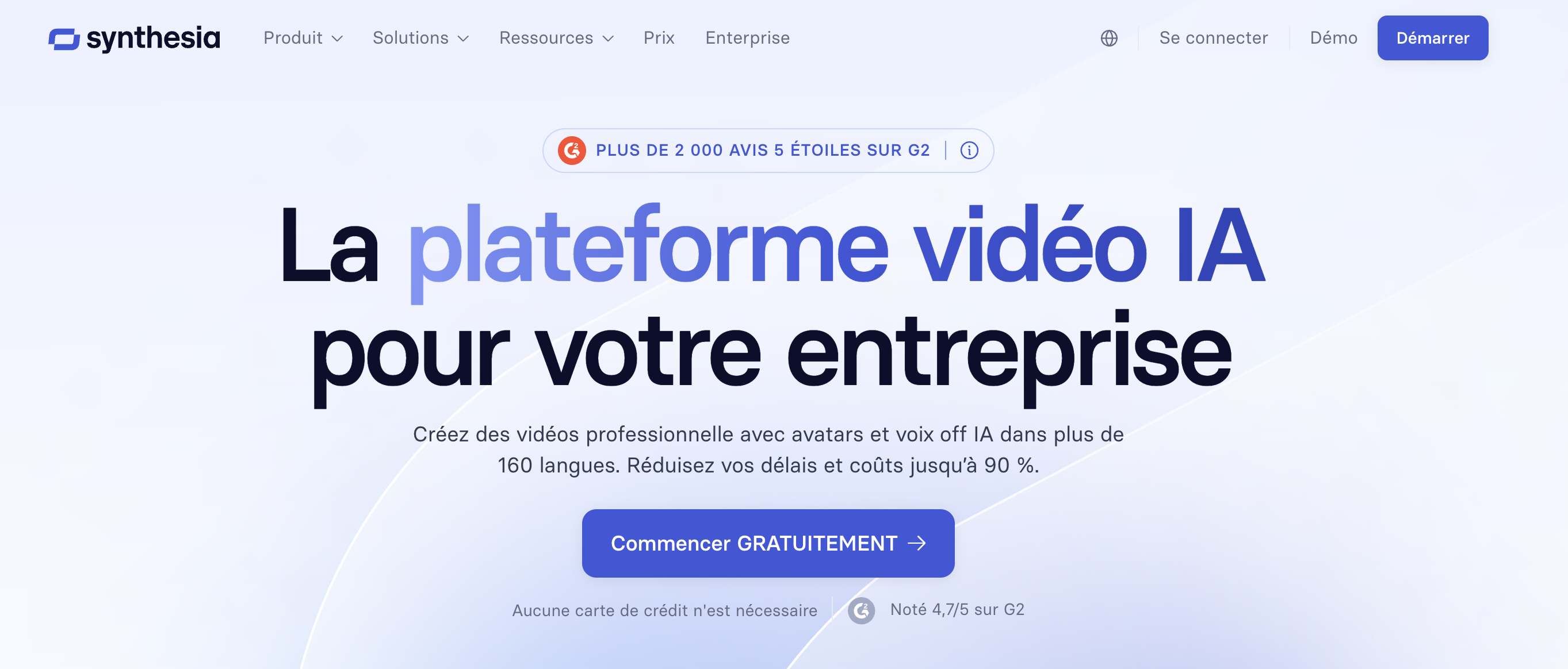 Page d'accueil de Synthesia