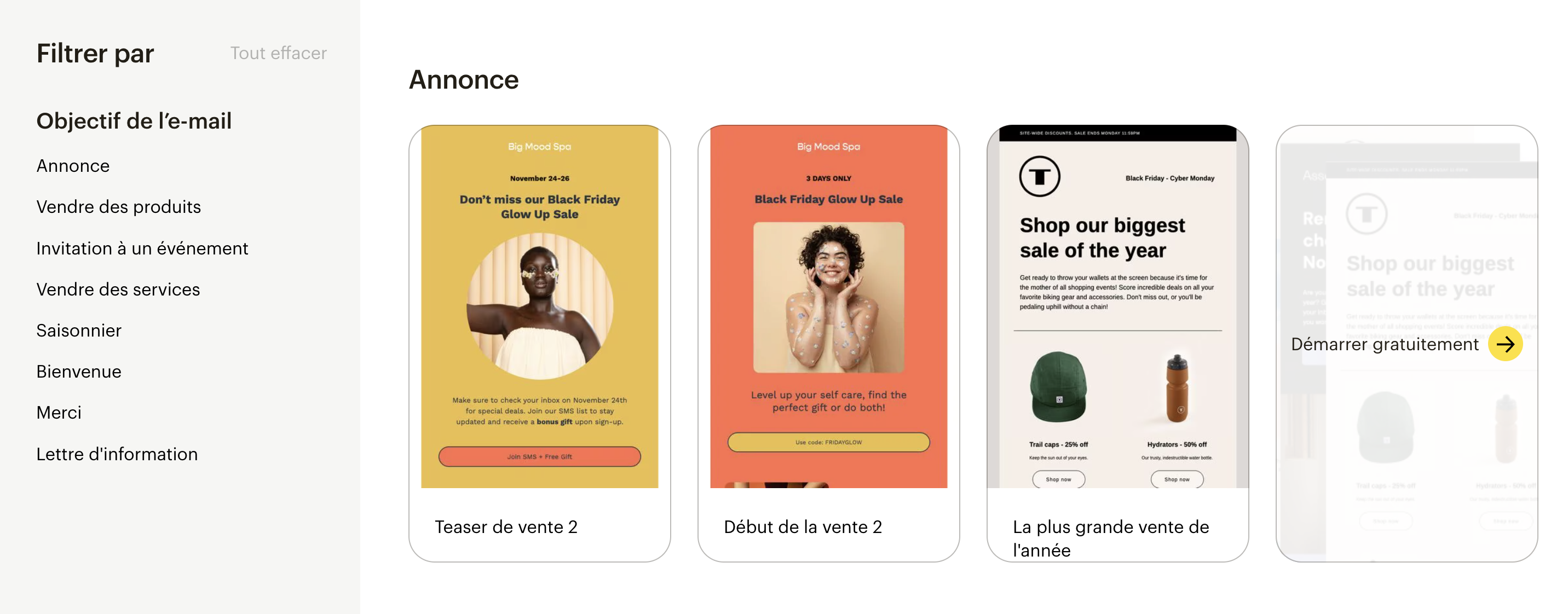 Galerie de modèles d'e-mails de Mailchimp.